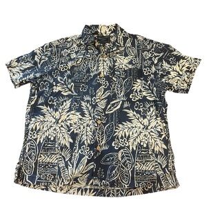 Abercrombie Vintage Men’s Large Blue Cream ‎ Hawaiian Shirt Vacation Tropical